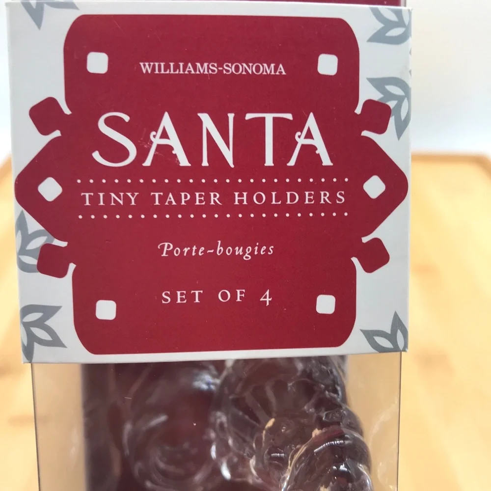 Williams Sonoma Santa Candle Holders 4 piece NWT Clear Glass